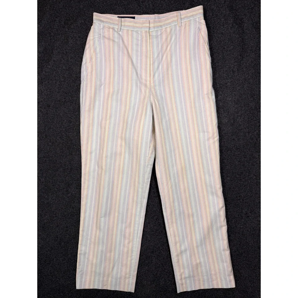 Vintage Brooks Brothers Trousers Women 6 White Multi Stripe Straight Leg Cotton